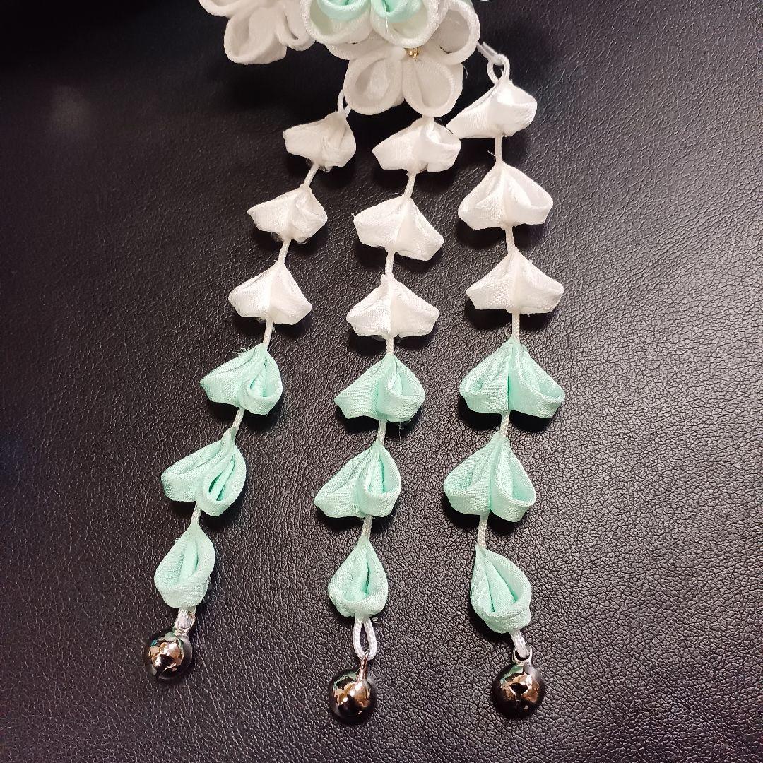 新品【七五三】髪飾り　勝山かんざし　つまみ細工　３点セット　日本髪　水色系②