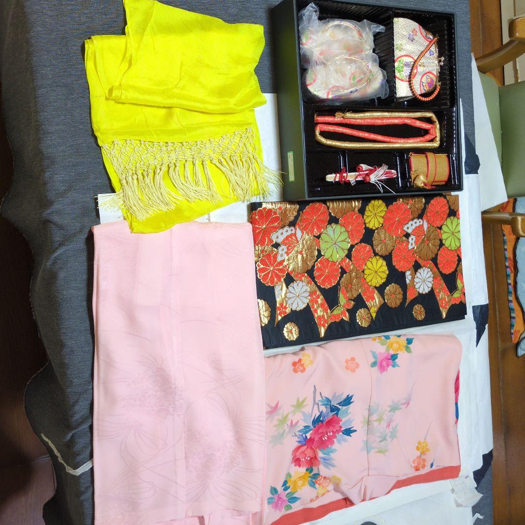 七五三　7歳　正絹　友禅　花柄ピンク着物セット