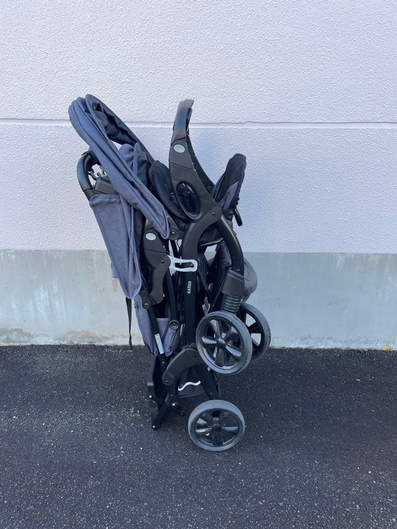 二人乗りベビーカー グレー折りたたみ