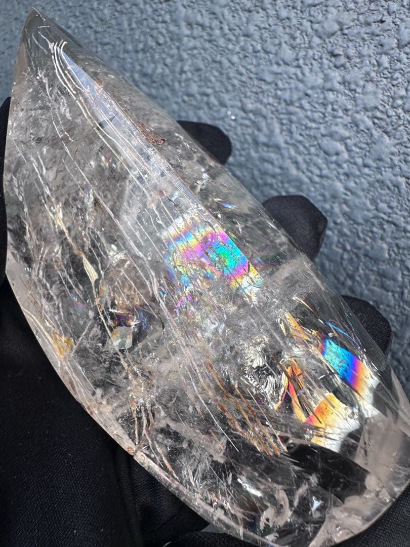 絶品❗虹入り水晶 ✴︎アイリスクォーツ 天然石 レインボー水晶 置物A1096