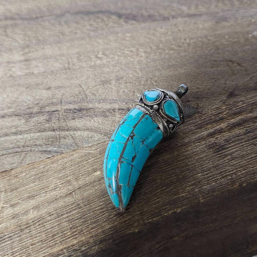 アンティーク ターコイズ トルコ石 銀細工 ネックレス ペンダントトップ