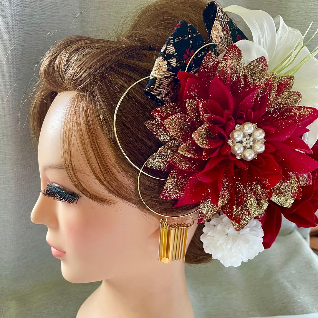 赤白　和装髪飾り　成人式髪飾り　着物髪飾り　振袖髪飾り　花嫁髪飾り　結婚式髪飾り