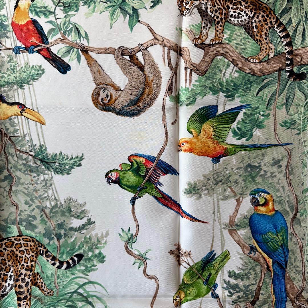 エルメス カレ 90 アクアトゥール シルク スカーフ 動物