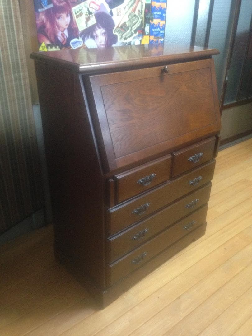 アンティーク欧米風ライティングデスク机 越後民芸家具大正昭和伝統工芸無垢材