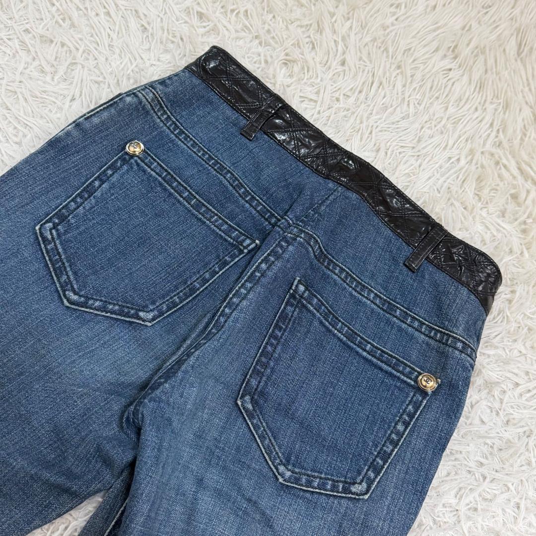14348✨CHANEL マトラッセ レザー切替 デニムパンツ 38 M