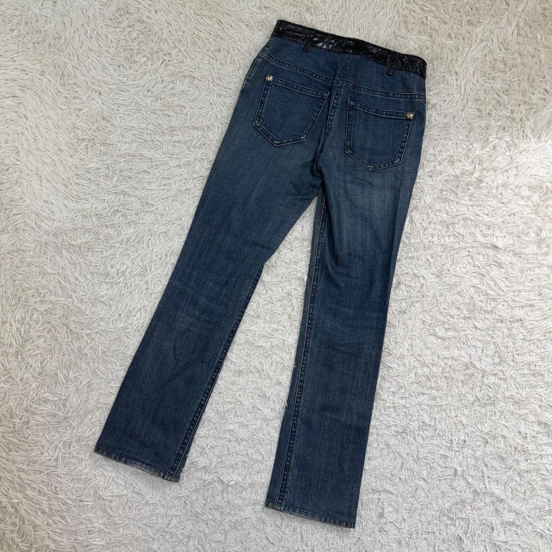 14348✨CHANEL マトラッセ レザー切替 デニムパンツ 38 M