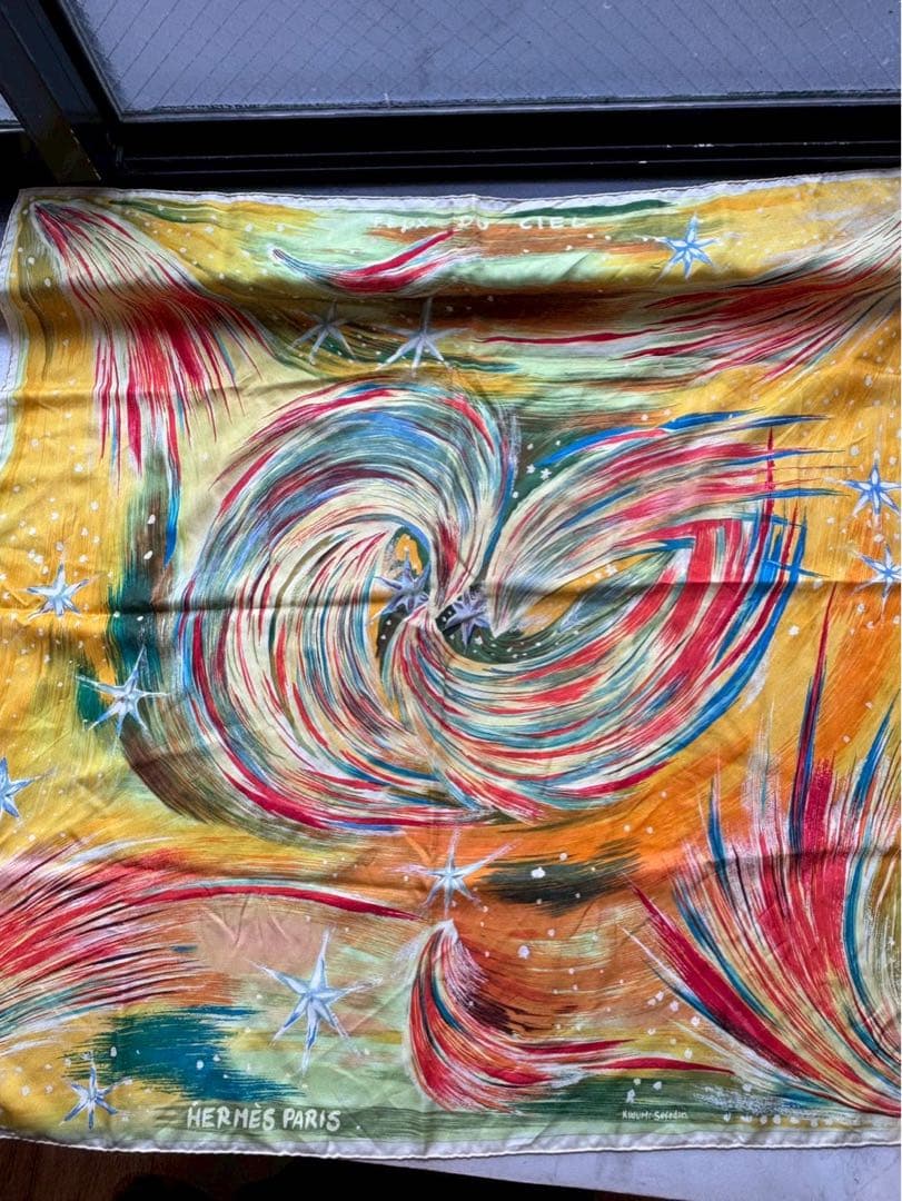 【美品】エルメス　カレ90スカーフFEUX DU CIEL 天の火　シルク