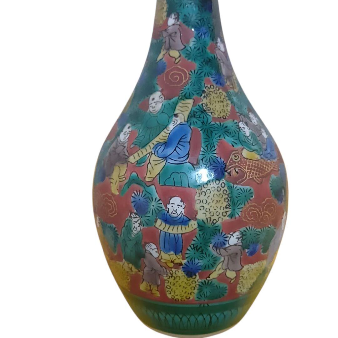 骨董品　九谷焼　青木木米　赤絵賢人図　花瓶花入　花器　一輪挿し　美品‼️①