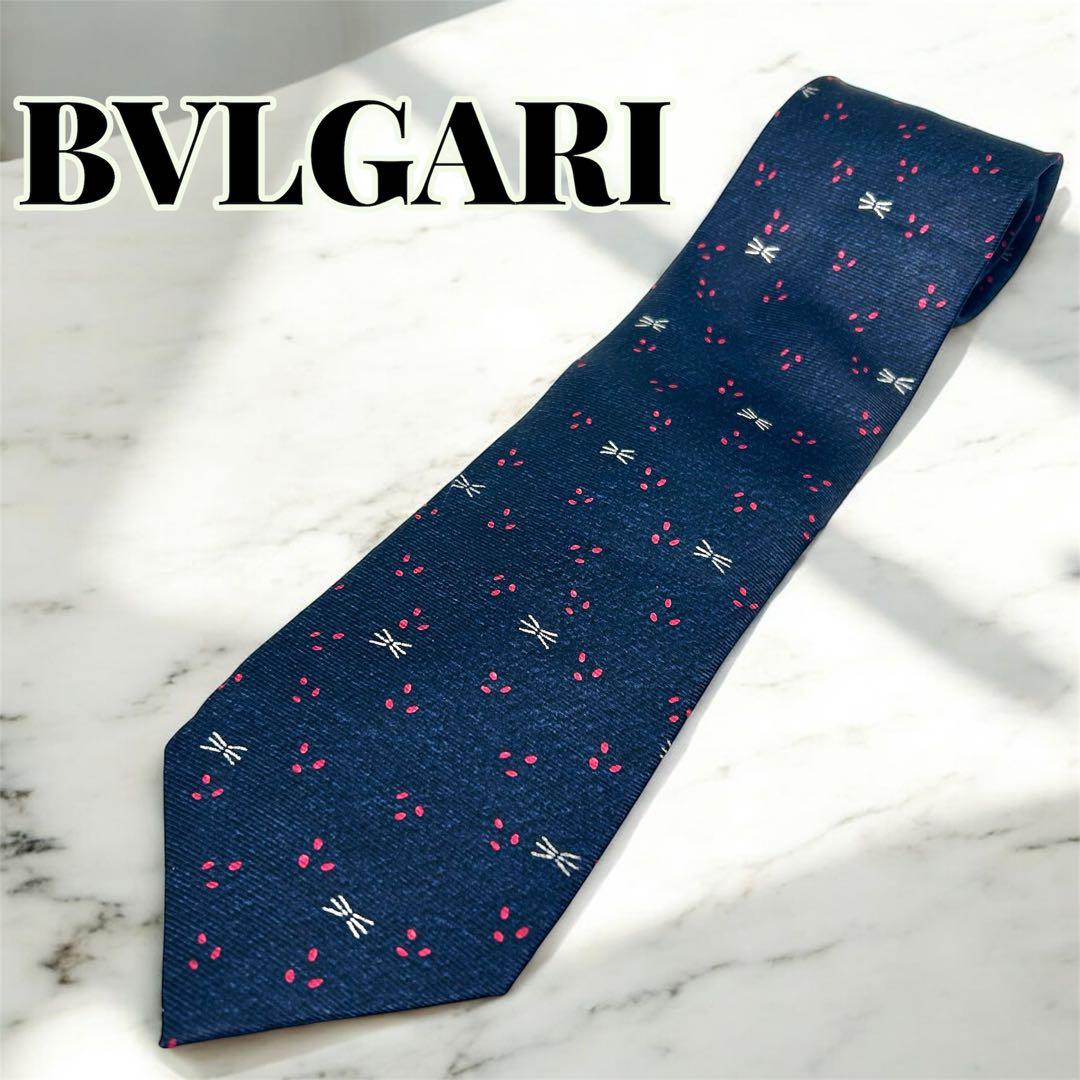 【超美品】BVLGARI ブルガリ 斑点柄 ドット柄 ネクタイ メンズ ネイビー
