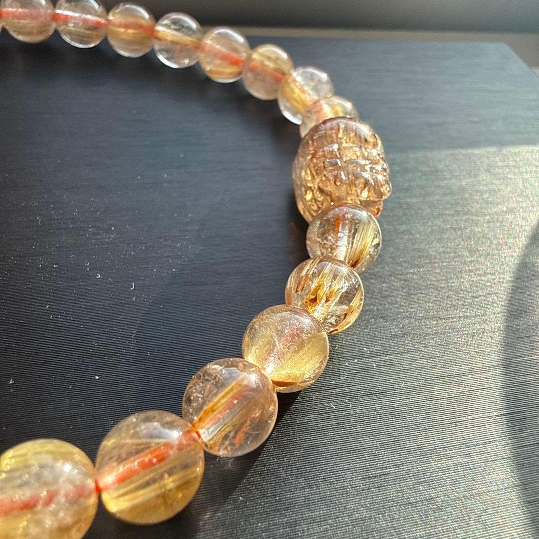 ルチルクォーツ スーパーセブン貔貅 9眼天珠 天然石ブレスレットタイチンルチル