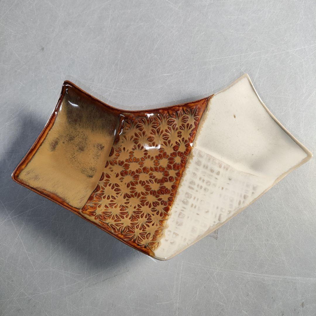 A1380-3/高取焼/亀井味楽 造/高取変形銘々皿5客/共箱/飾皿/懐石道具/