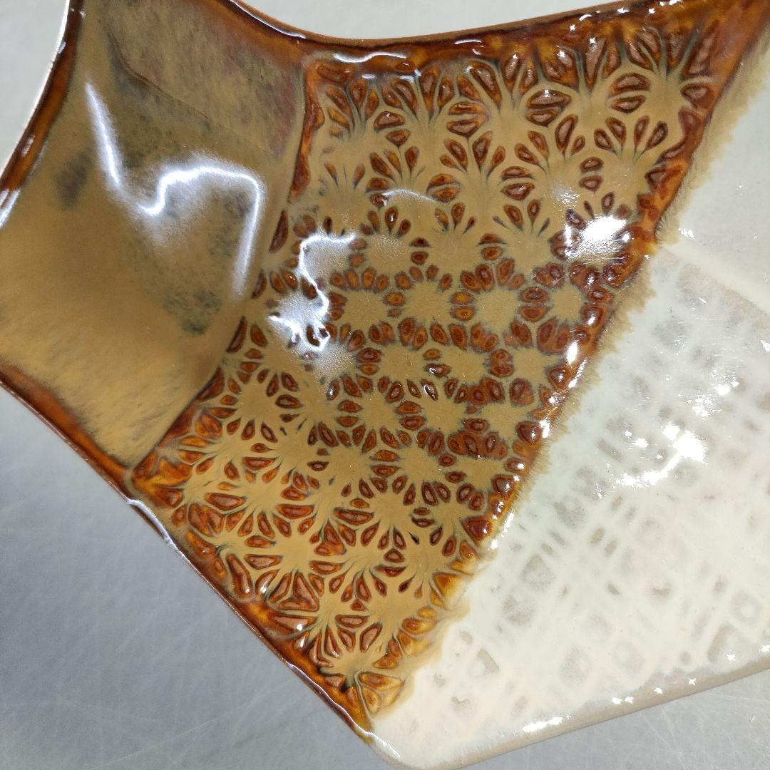 A1380-3/高取焼/亀井味楽 造/高取変形銘々皿5客/共箱/飾皿/懐石道具/