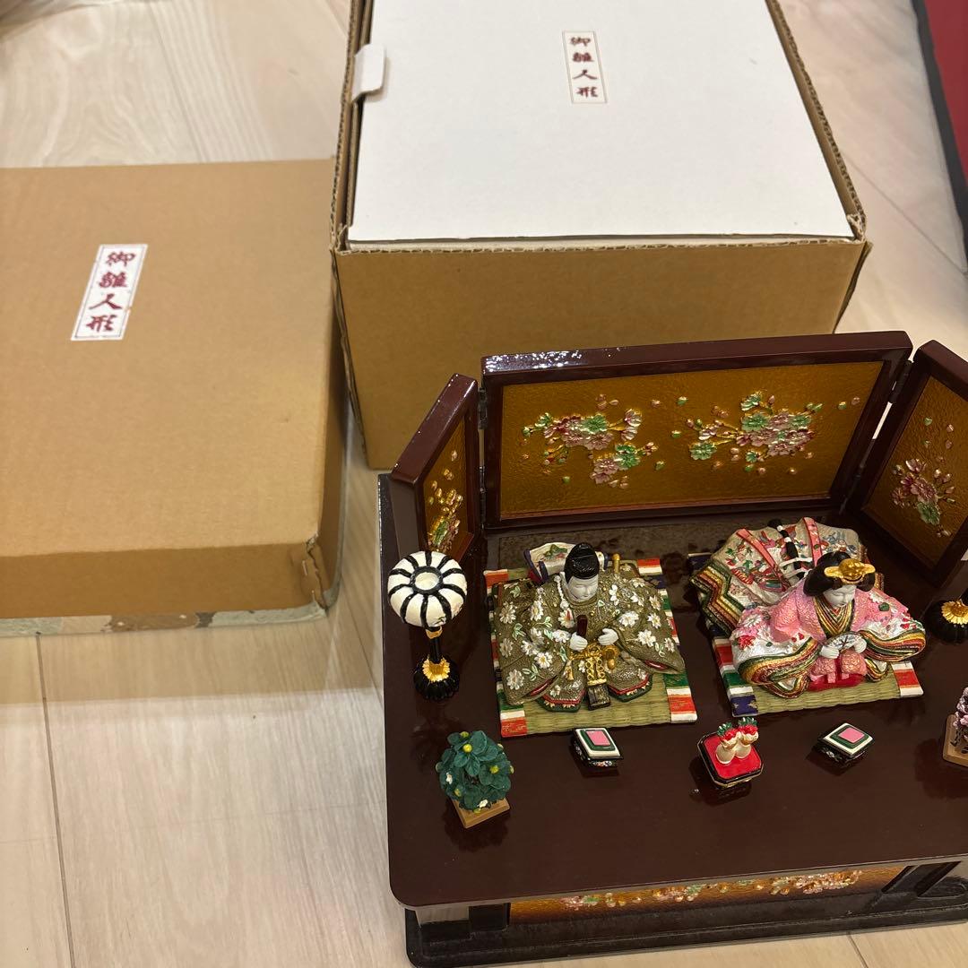 雛人形 コンパクト 若葉中雛人形 木製収納飾り桜(茶) ひな人形 収納