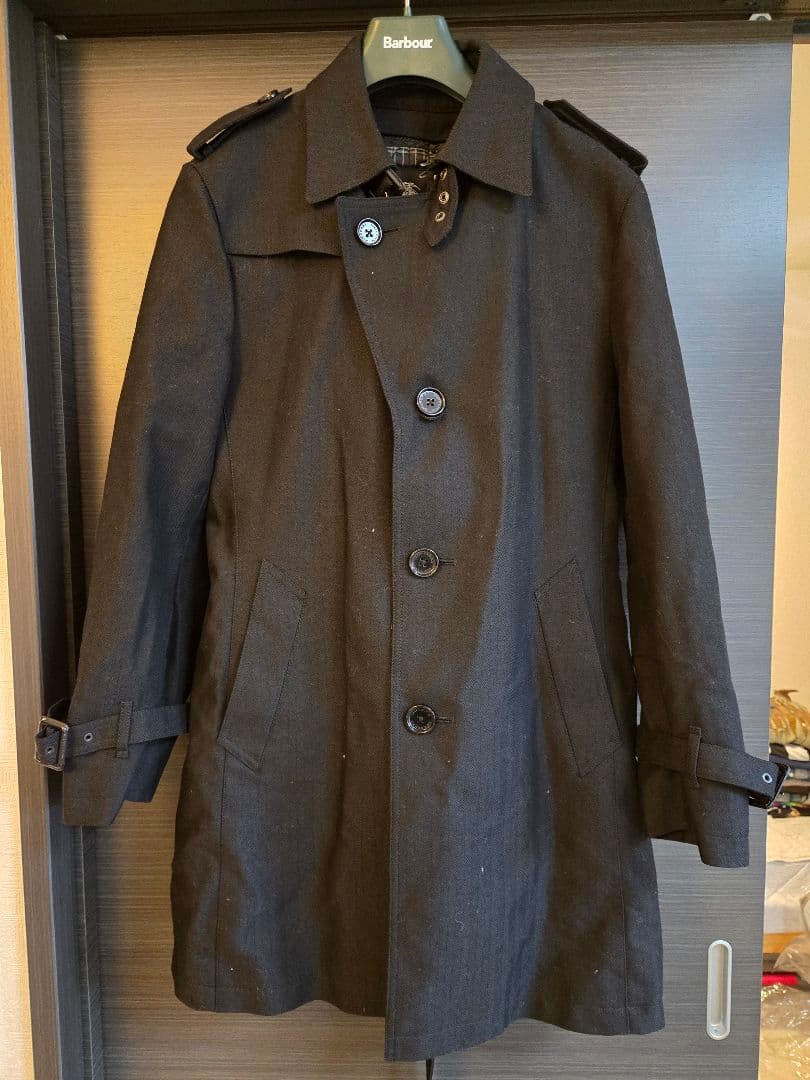 黒 ステンカラーコート トレンチコート風