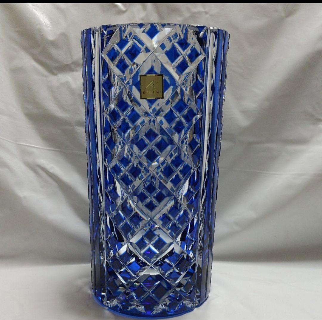 「値下げ」江戸切子 カガミクリスタル KAGAMI 花瓶　矢来重紋