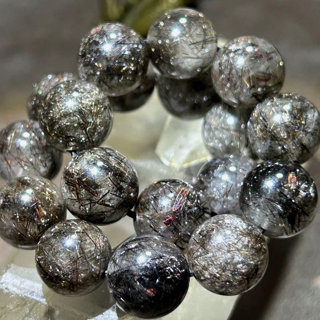 ⭐️最高級品！プラチナ　ブラック　ルチル　ブレス　帝王宝珠！希少！