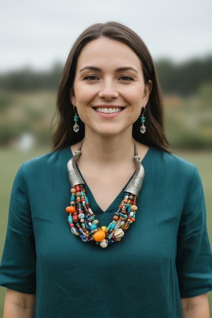 カラフルビーズ×真鍮エスニックネックレス [並行輸入品]