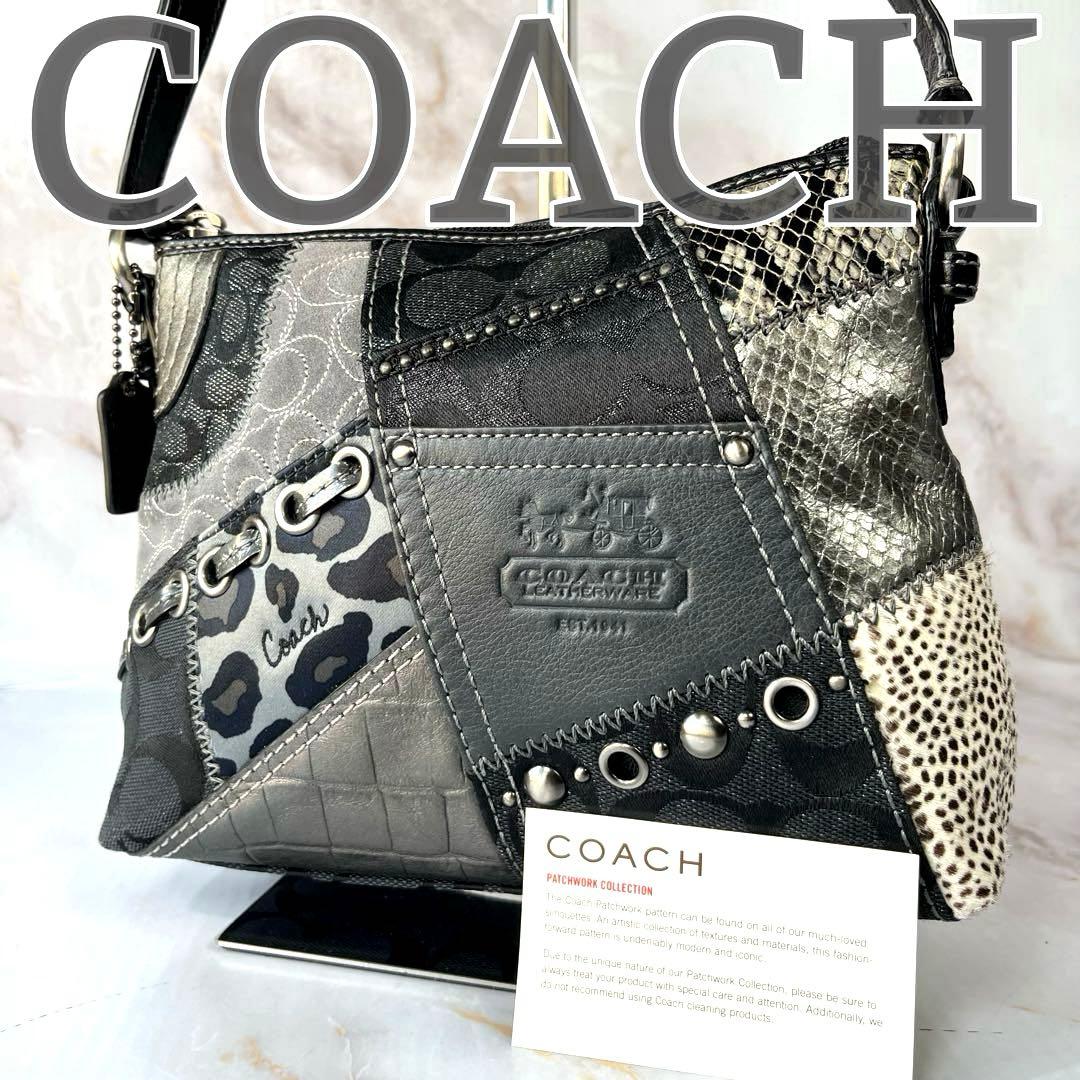 【希少・未使用】COACH アクセサリーポーチ パッチワークアニマル柄 ブラック