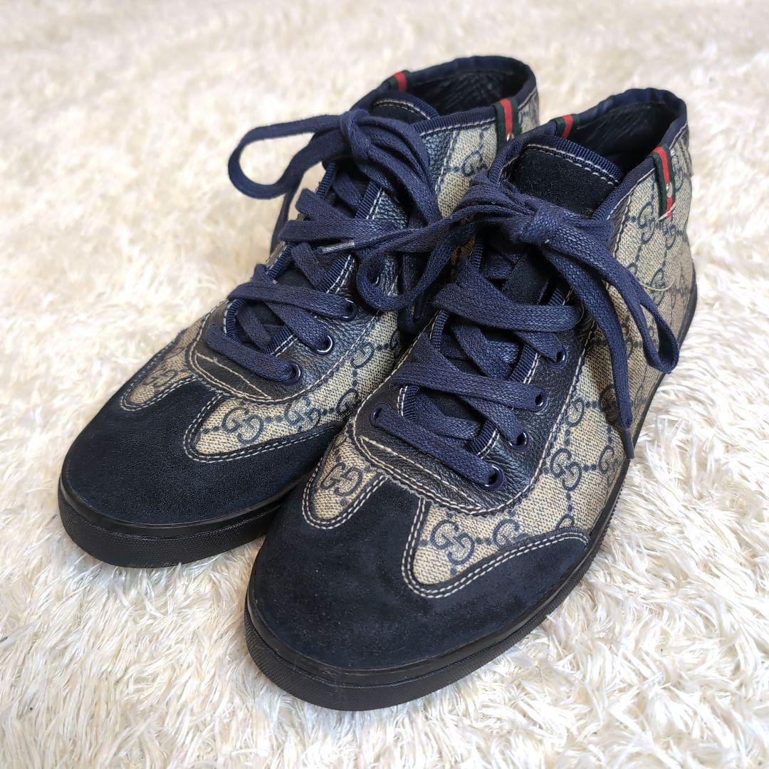 GUCCI グッチ シェリーライン GG ハイカットスニーカー ネイビー 38