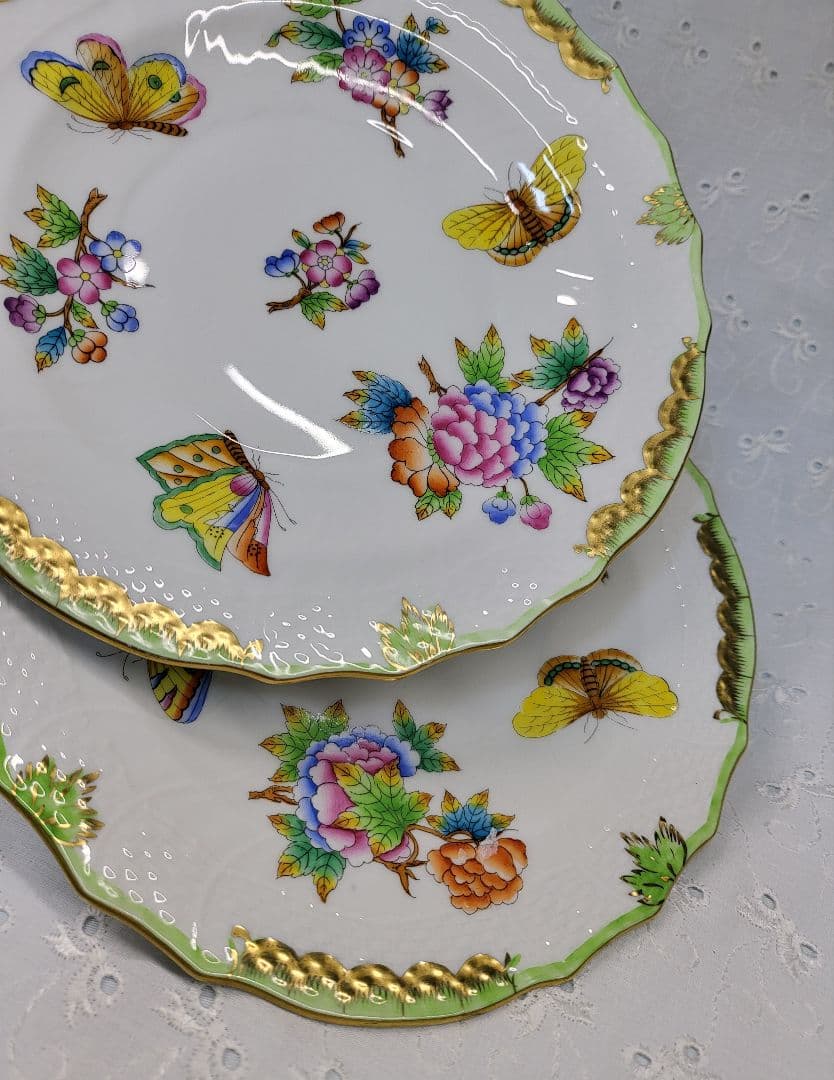 2枚✨ヘレンド ヴィクトリアブーケ サラダ デザート プレート19 皿 花蝶