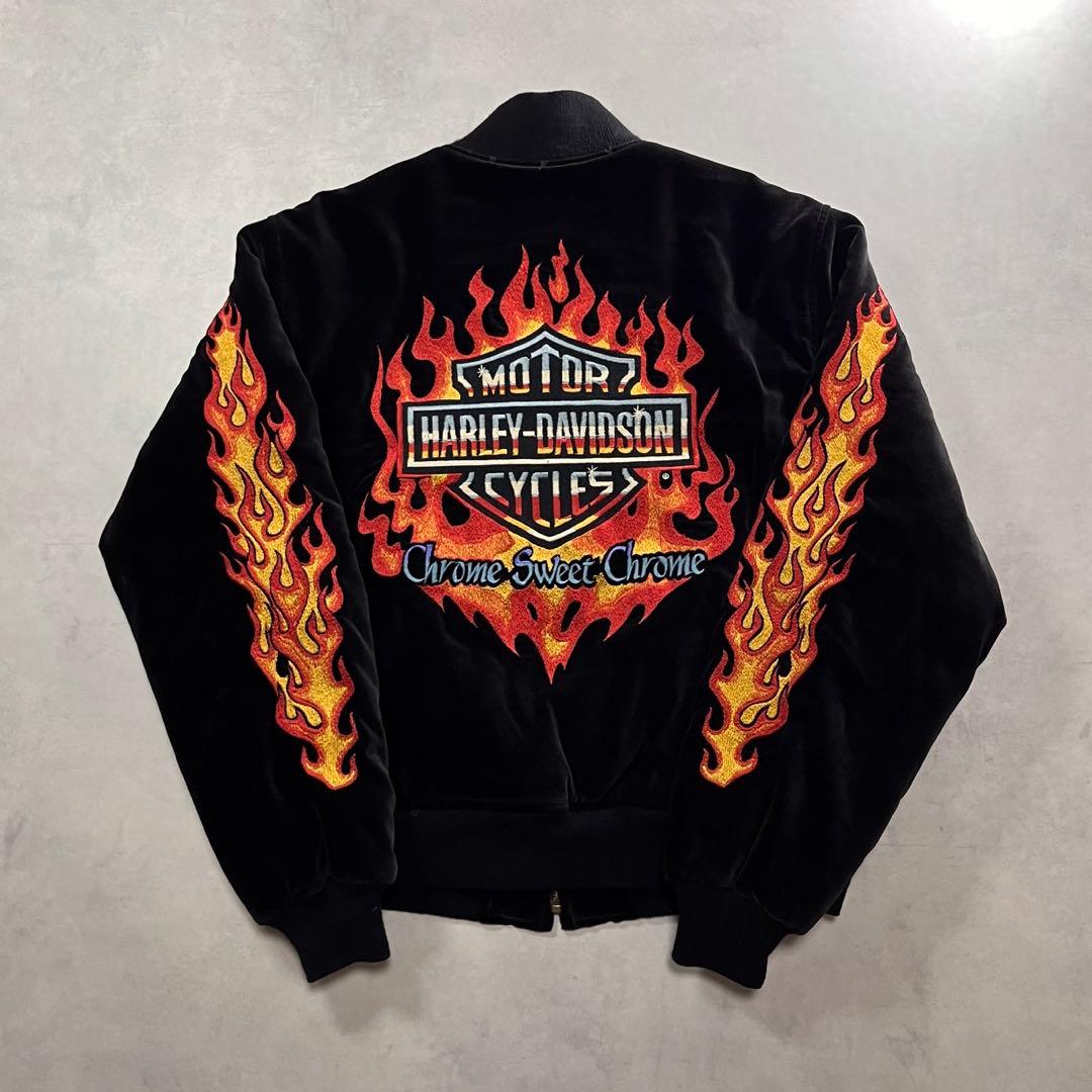 ◎HARLEY DAVIDSON 別珍 ベロア スカジャン 袖フレイム ハーレー