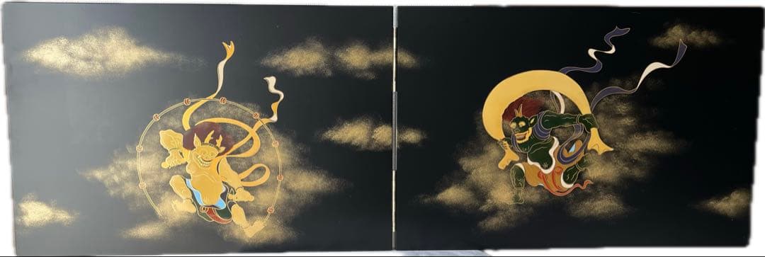 長期保管品　風神雷神図屏風 風神雷神 屏風　置物　オブジェ　金彩　蒔絵