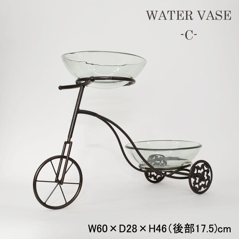 ガラスベース 三輪車 フラワーベース 10mm厚 金魚鉢 魚