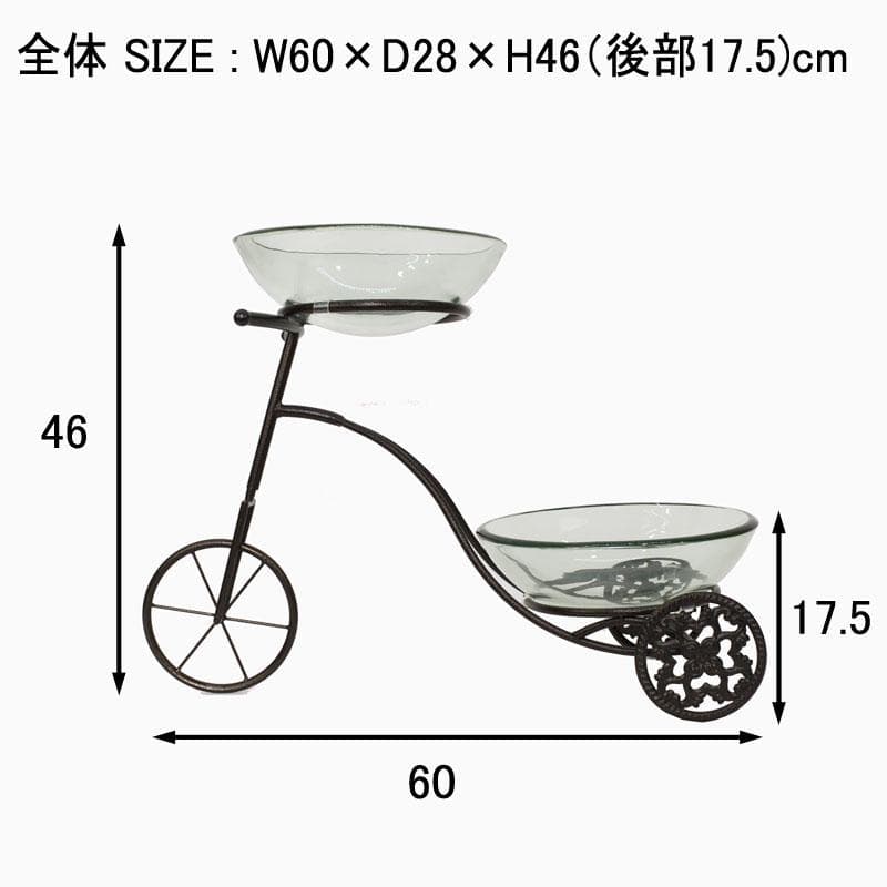 ガラスベース 三輪車 フラワーベース 10mm厚 金魚鉢 魚