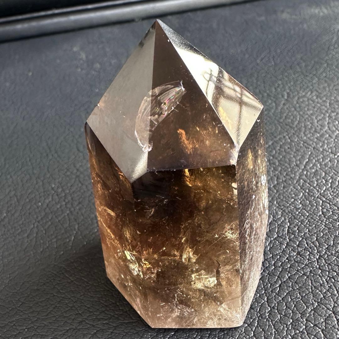 【金運· 魔除】ファントム☆レインボー☆煙水晶スモーキークォーツ六角柱A1532