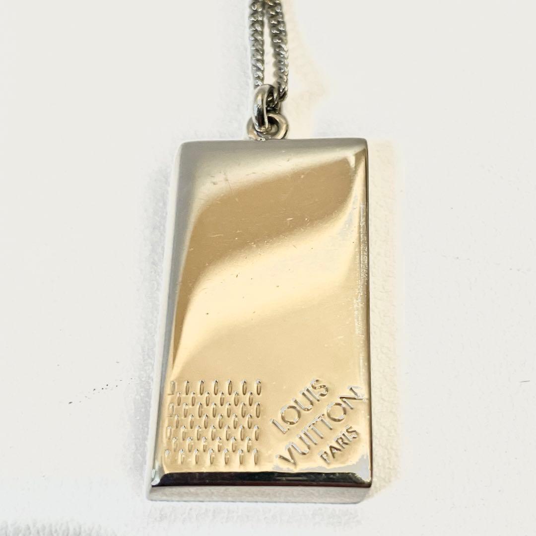 美品✨ルイヴィトン ネックレス コリエ プラーク ダミエ プレート シルバー