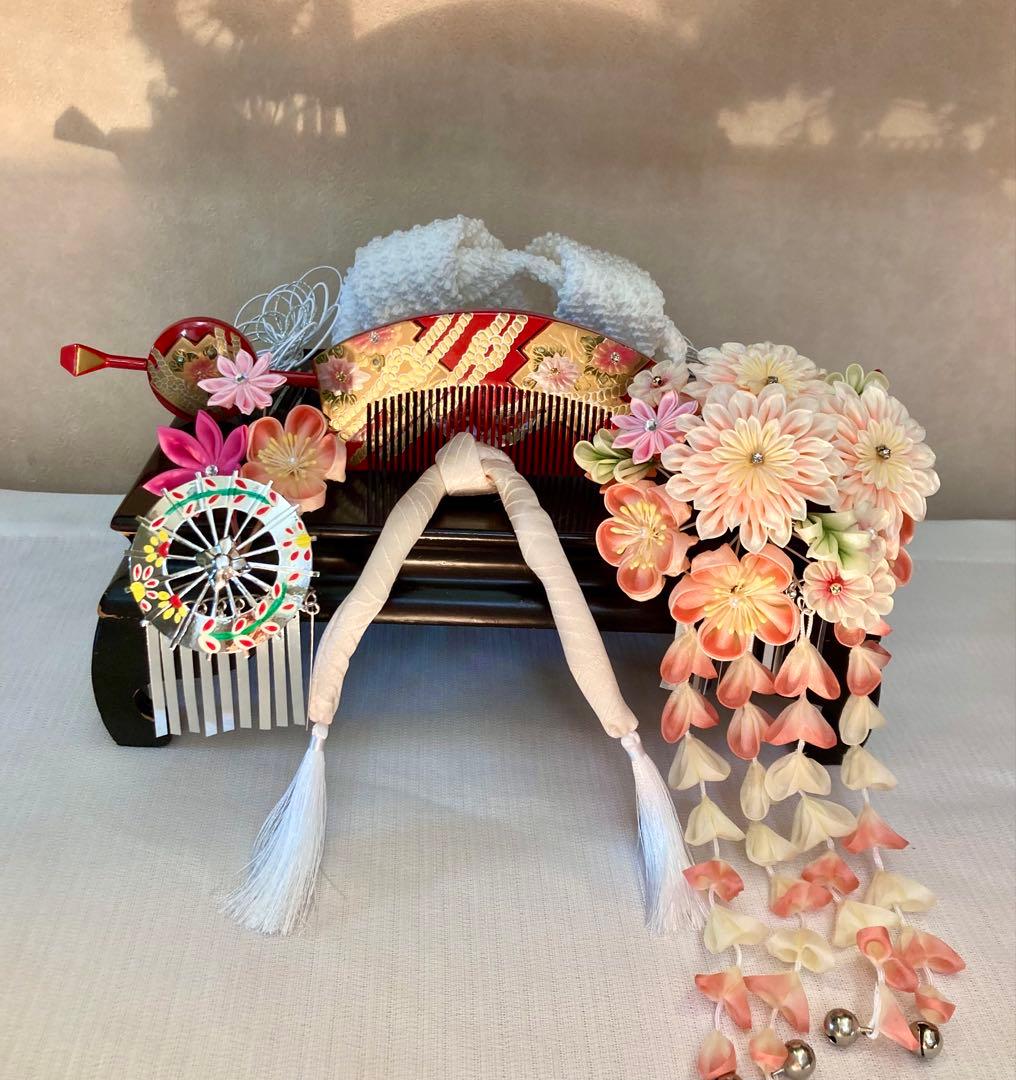 専用 七五三　雨に咲く花　菊花簪　傘金属簪　櫛簪　玉簪　Uピン簪　　水引簪