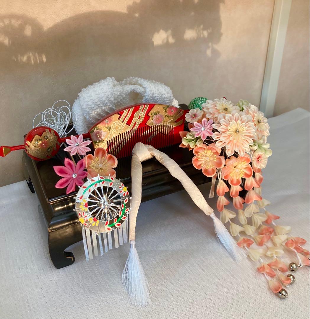 専用 七五三　雨に咲く花　菊花簪　傘金属簪　櫛簪　玉簪　Uピン簪　　水引簪