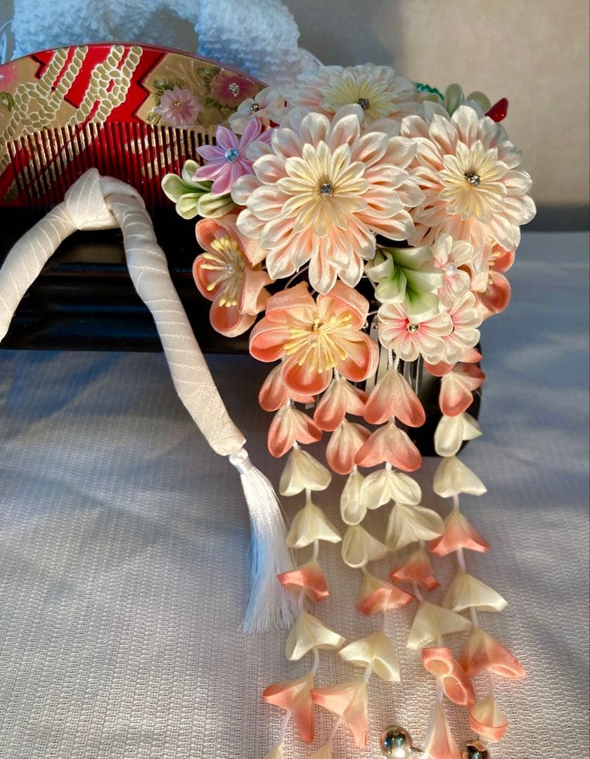 専用 七五三　雨に咲く花　菊花簪　傘金属簪　櫛簪　玉簪　Uピン簪　　水引簪