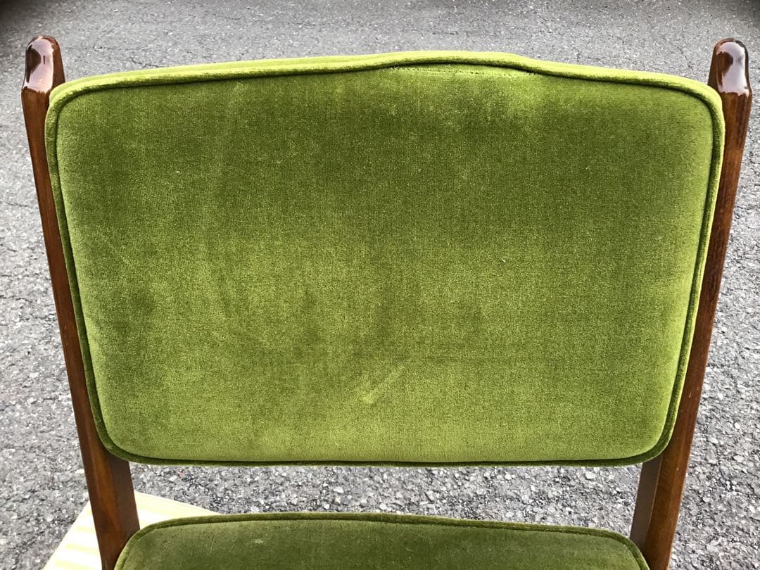 c*c様 昭和　レトロ　難有り　カリモク　緑色ベルベット風回転チェア