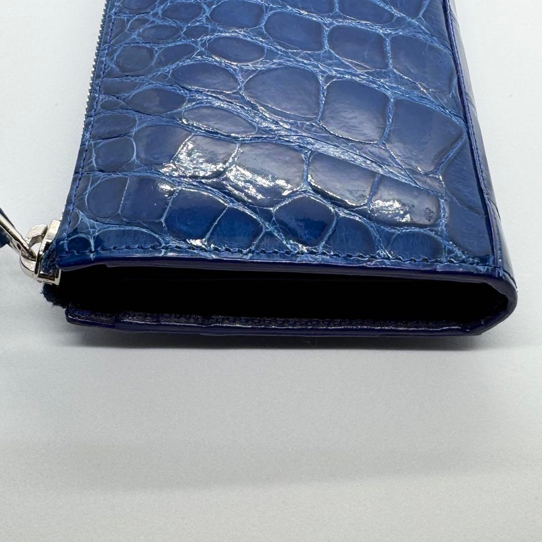 未使用級✨ ブルー染め シャイニングクロコ 長財布 L字ジップ JRA認定 男女