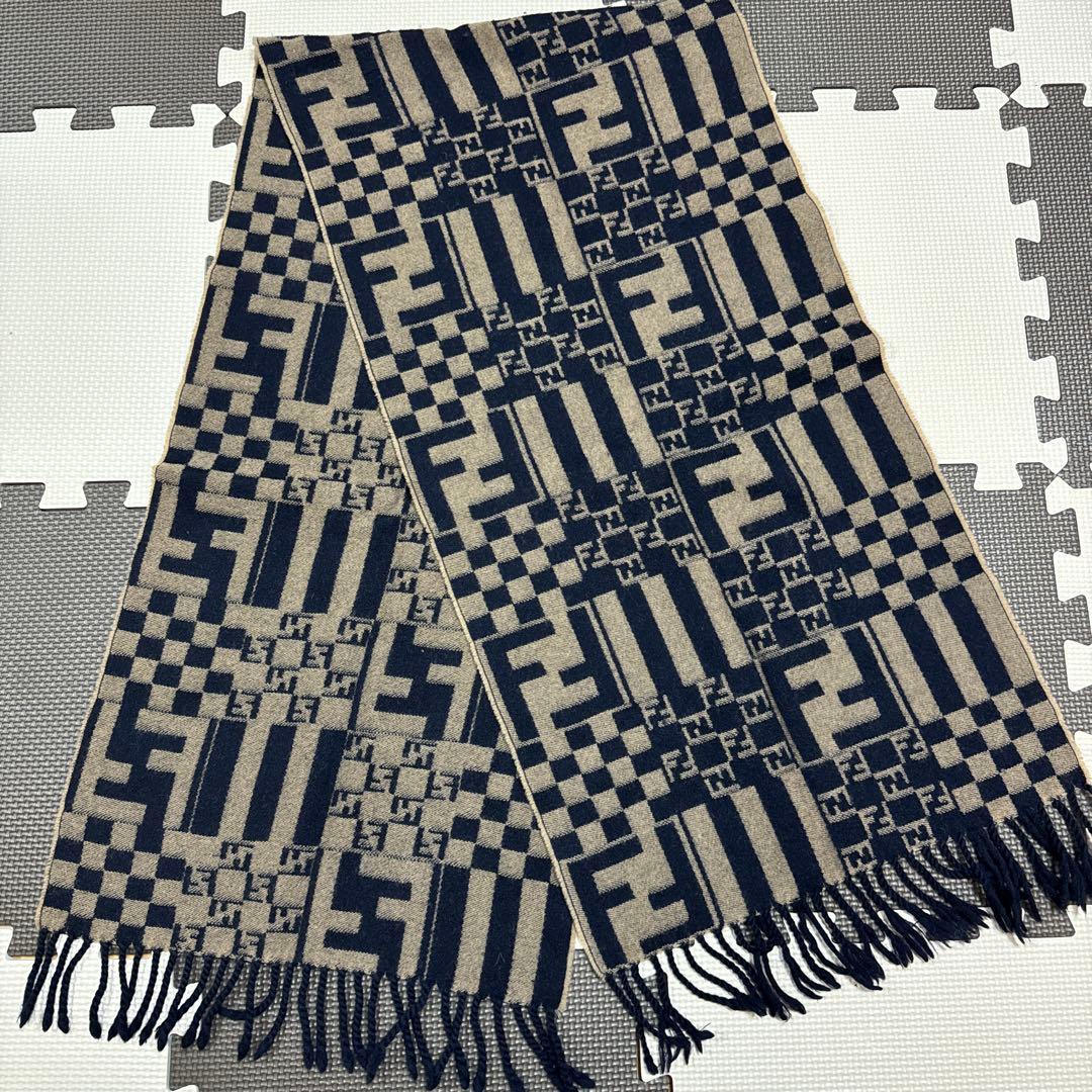 FENDI【美品】フェンディ ズッカ マフラー ブラウン ネイビー