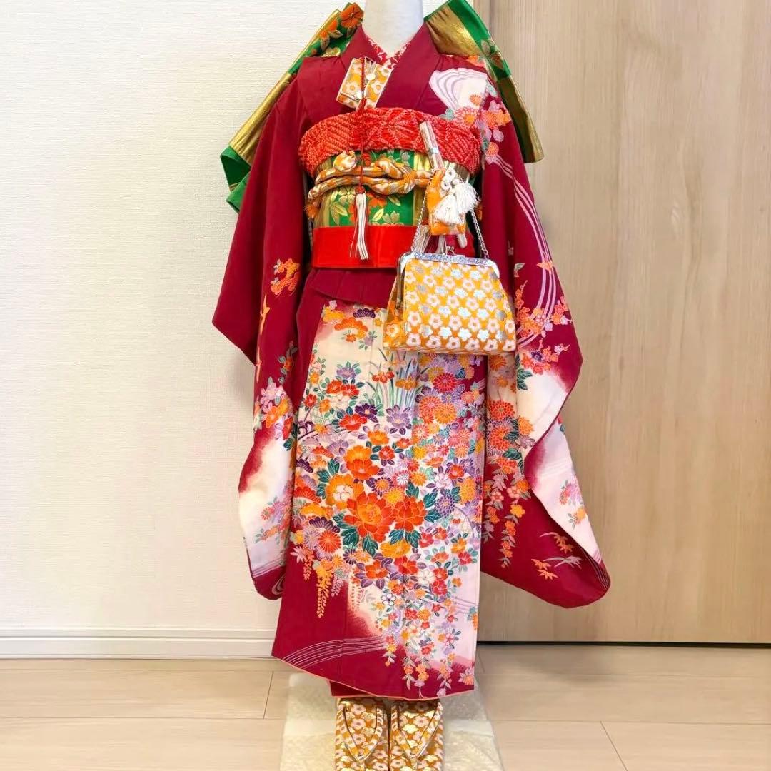 七五三 7歳 祝い着 臙脂 フルセット M2505052