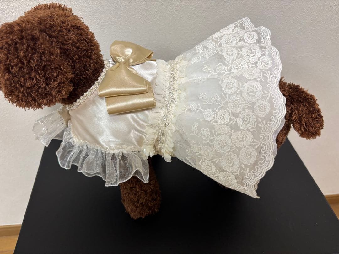 犬用ドレス アイボリー レース フリル