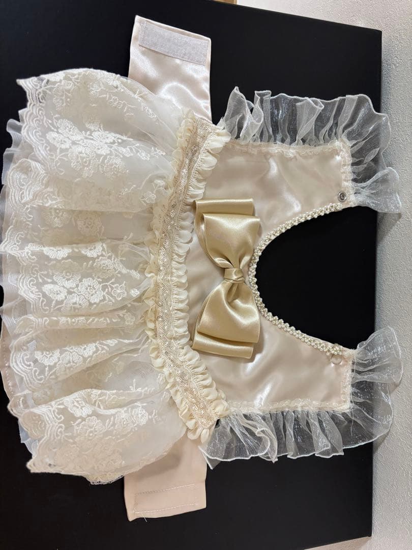 犬用ドレス アイボリー レース フリル