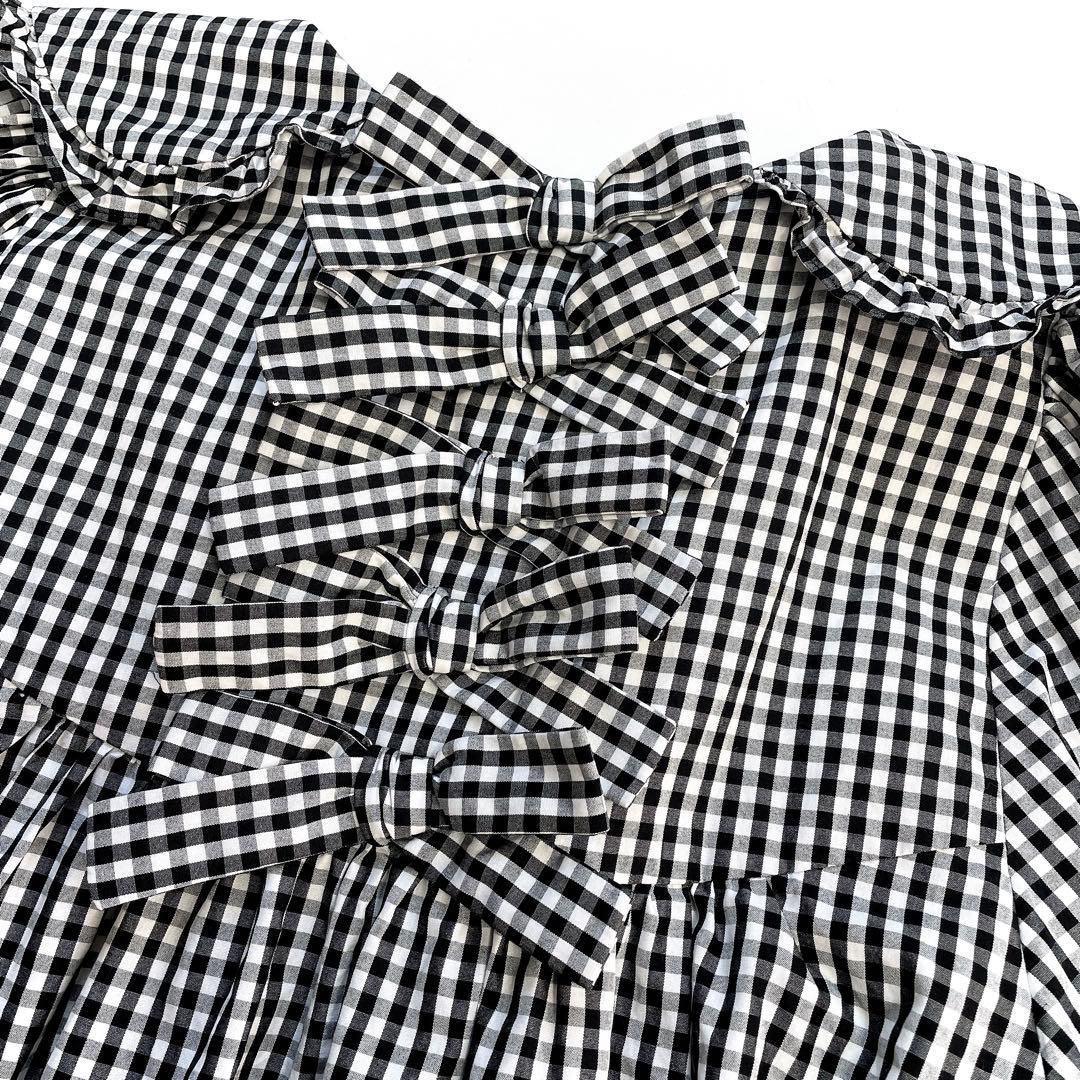 美品 ユキエモン ギンガムチェック ブラック 襟付き バックリボン M 黒×白