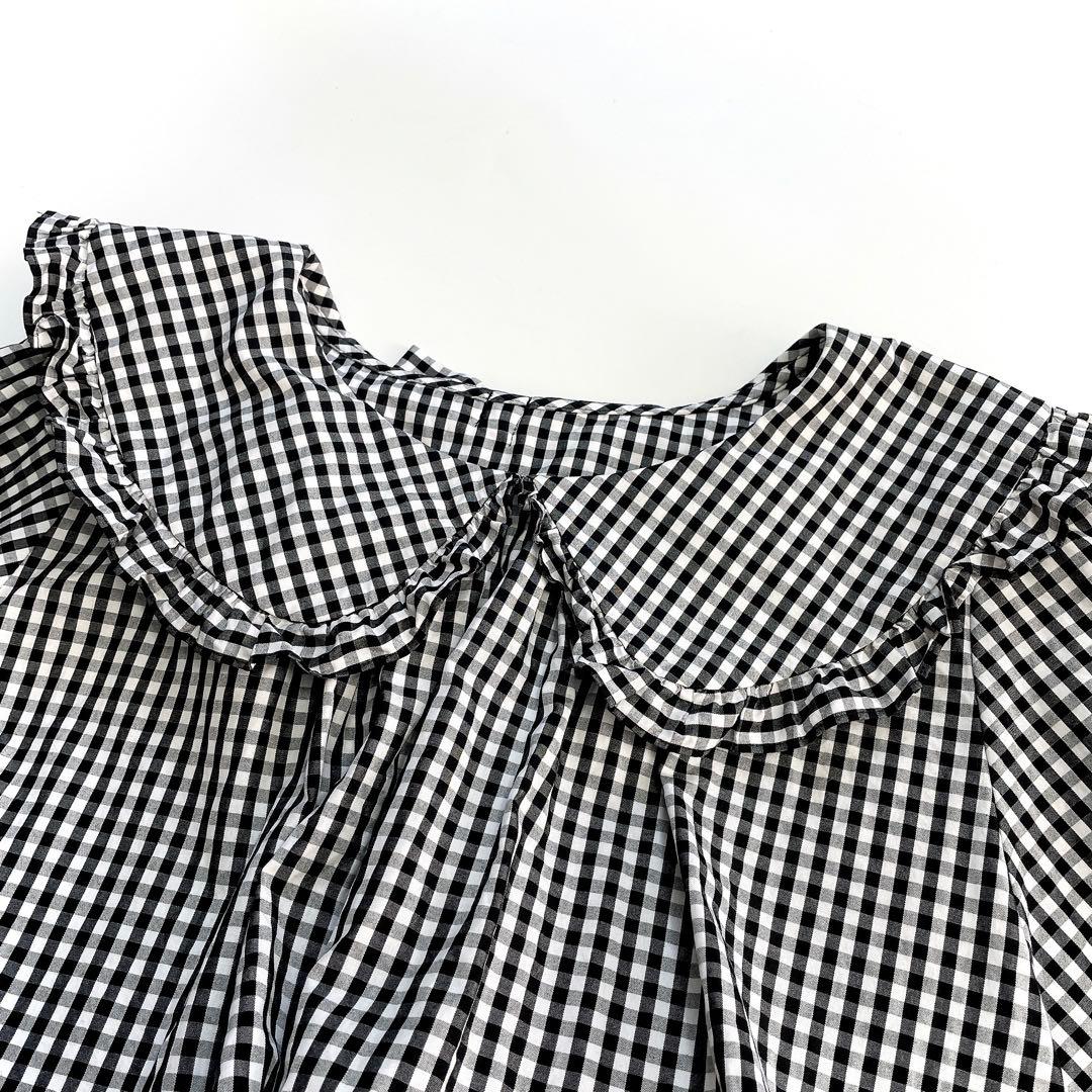 美品 ユキエモン ギンガムチェック ブラック 襟付き バックリボン M 黒×白