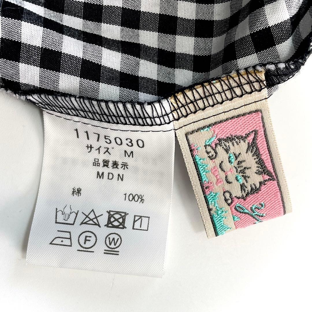 美品 ユキエモン ギンガムチェック ブラック 襟付き バックリボン M 黒×白