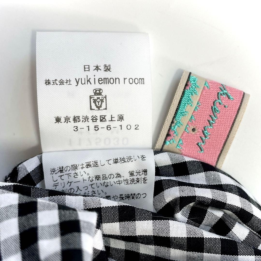 美品 ユキエモン ギンガムチェック ブラック 襟付き バックリボン M 黒×白