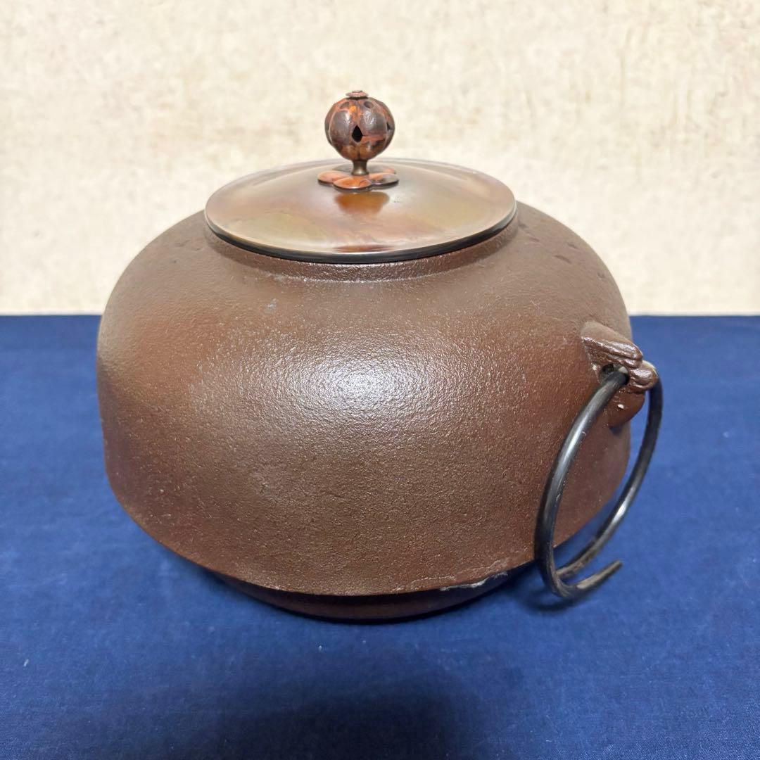 未使用/斑地紋焼色/風炉/茶釜/電熱器/金森紹栄造/唐銅鬼面風炉/電熱器/茶道具