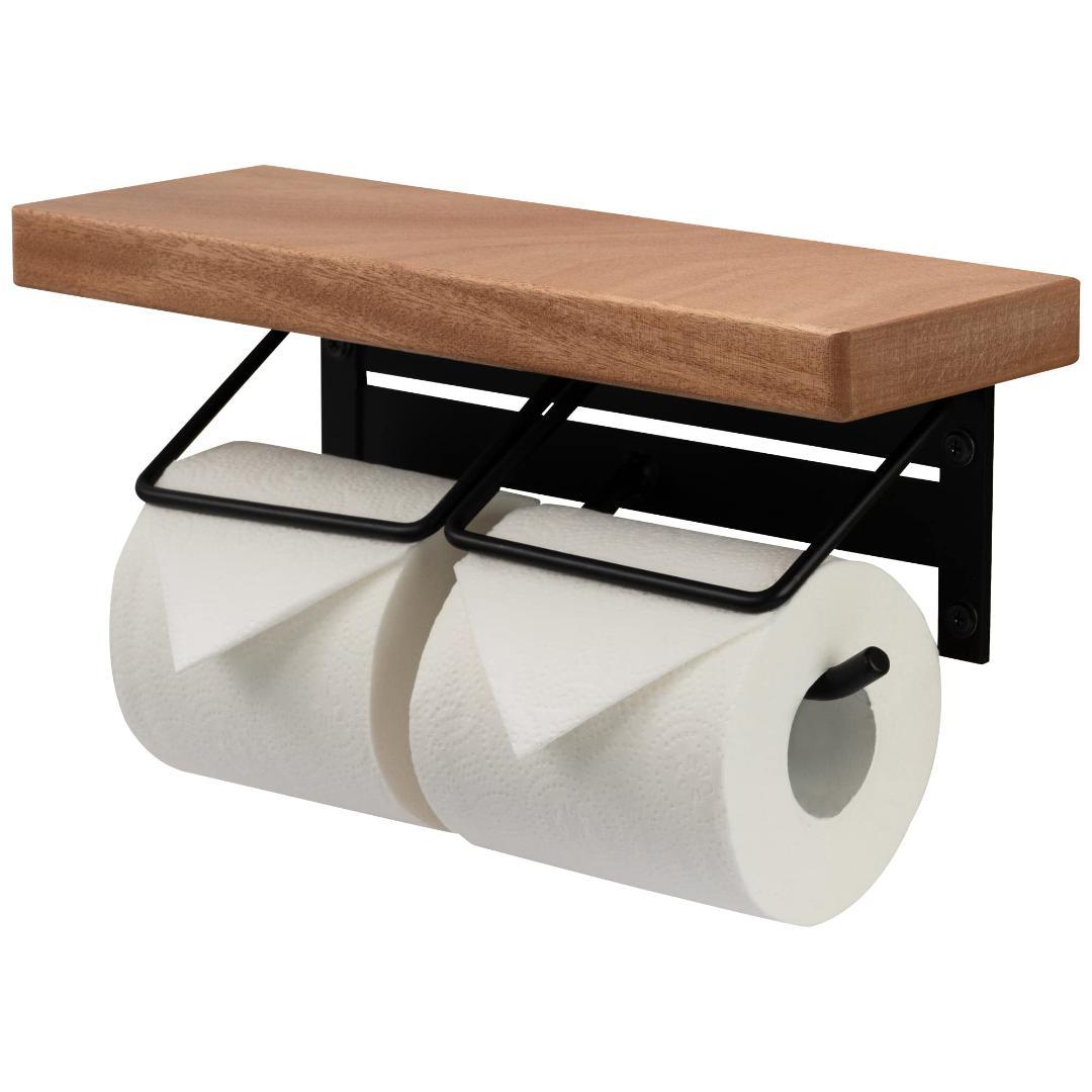 2連 ナチュラル トイレットペーパーホルダー 取付簡単 穴あけ不要