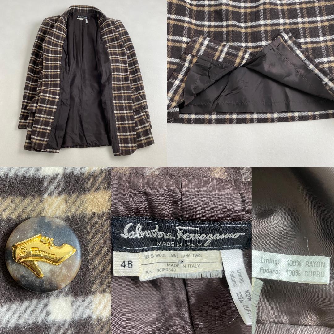 サルヴァトーレフェラガモ　スーツ　大きいサイズ　靴ボタン　チェック　イタリア製