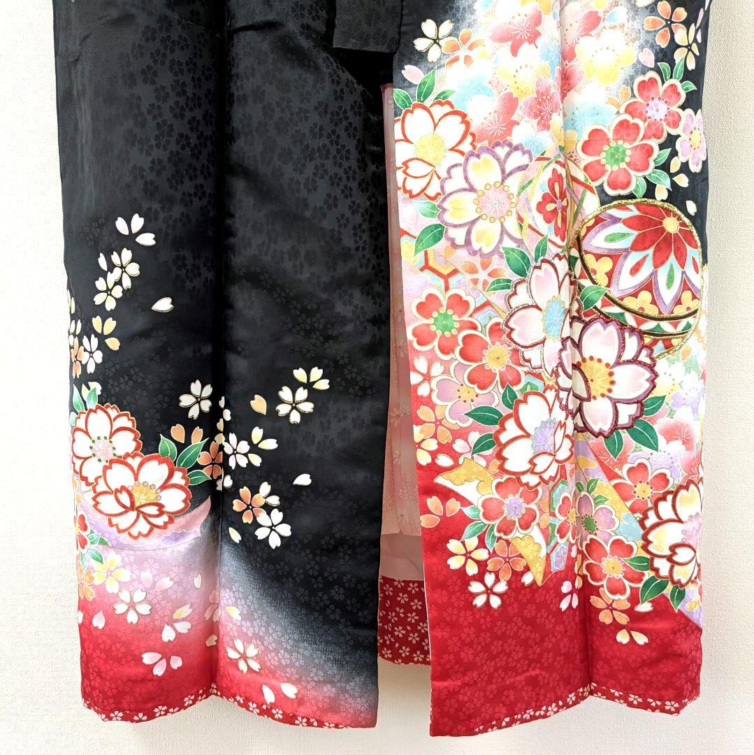 美品✨七五三フルセット7歳 女の子 花うさぎ 着物 黒 四つ身 モダン 日本製