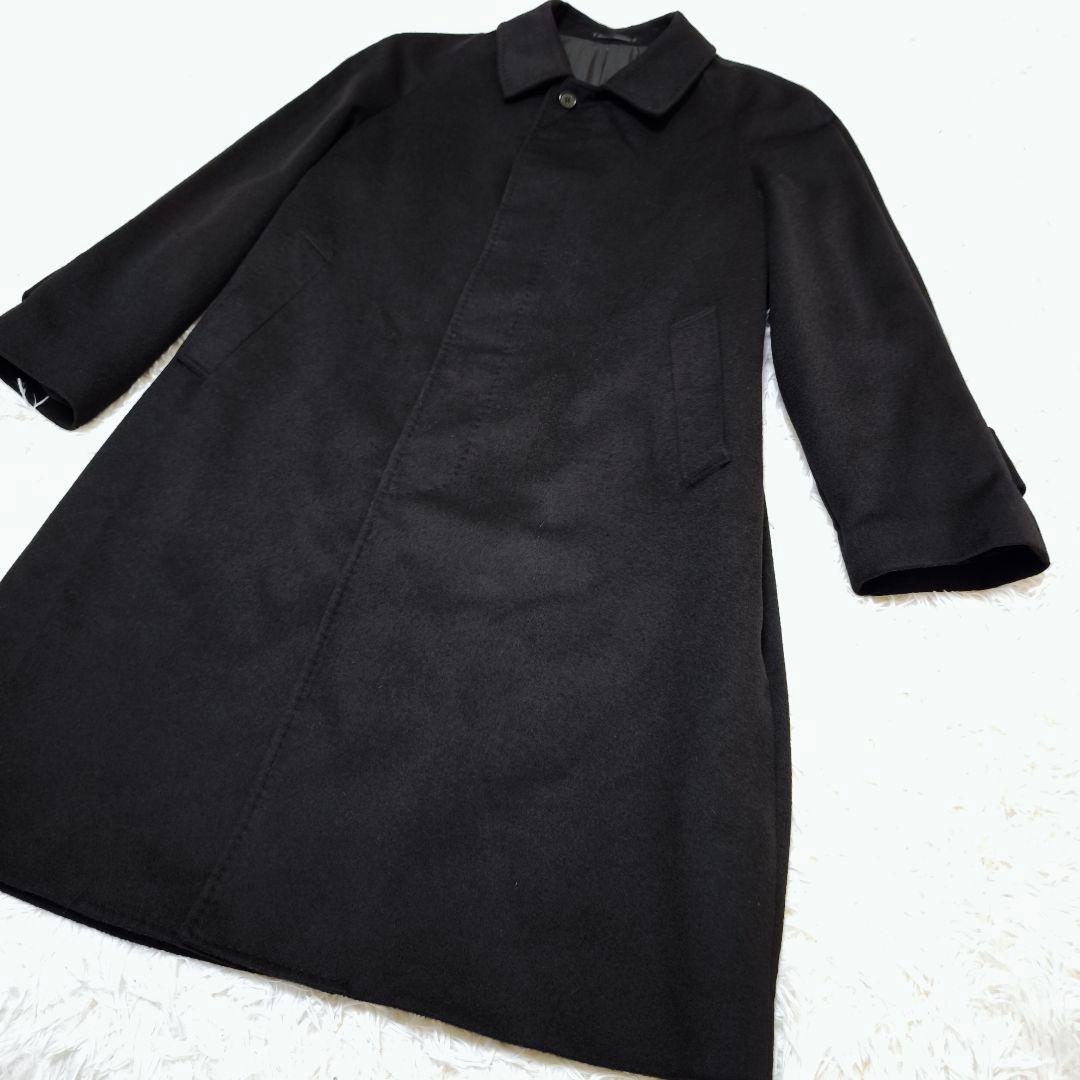 【未使用級】カシミヤ100% ステンカラーコート ロング 黒 L 冠婚葬祭