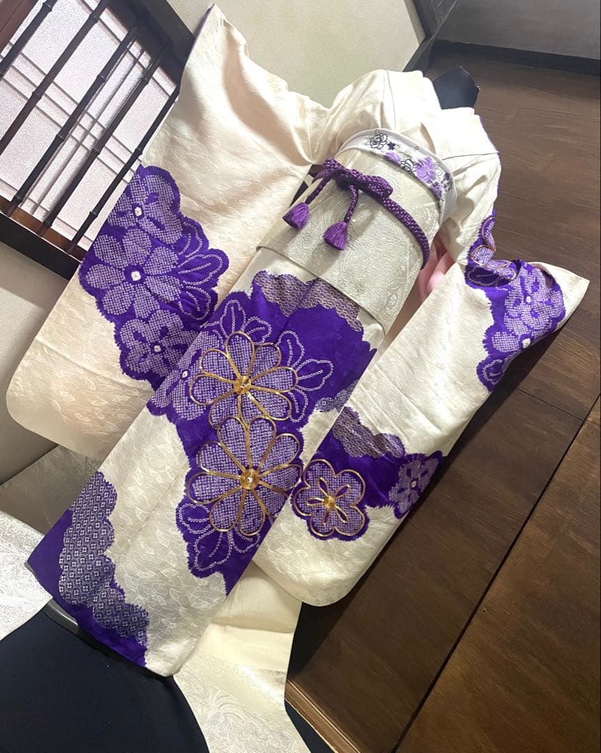 振袖 フルセット6点M〜L絞り銀駒刺繍　正絹　売り切り終了