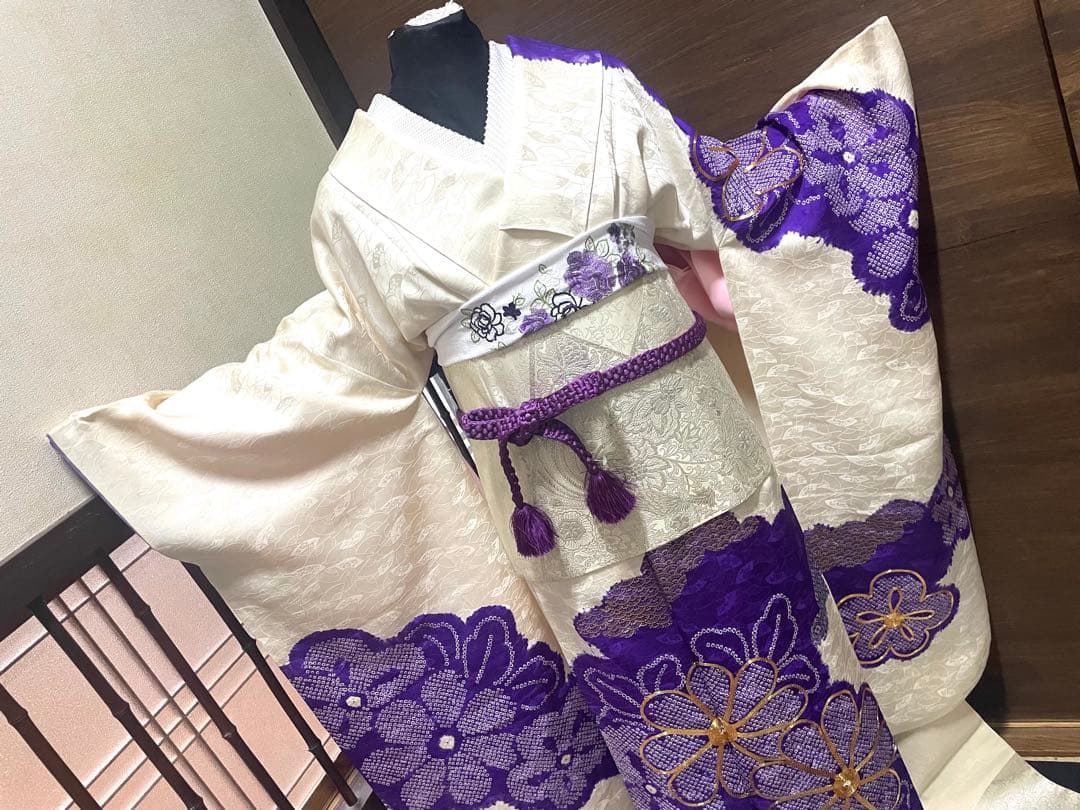 振袖 フルセット6点M〜L絞り銀駒刺繍　正絹　売り切り終了